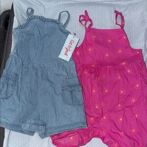 Cat & Jack Blue Denim-Look Romper + Pink Sun-Print Romper